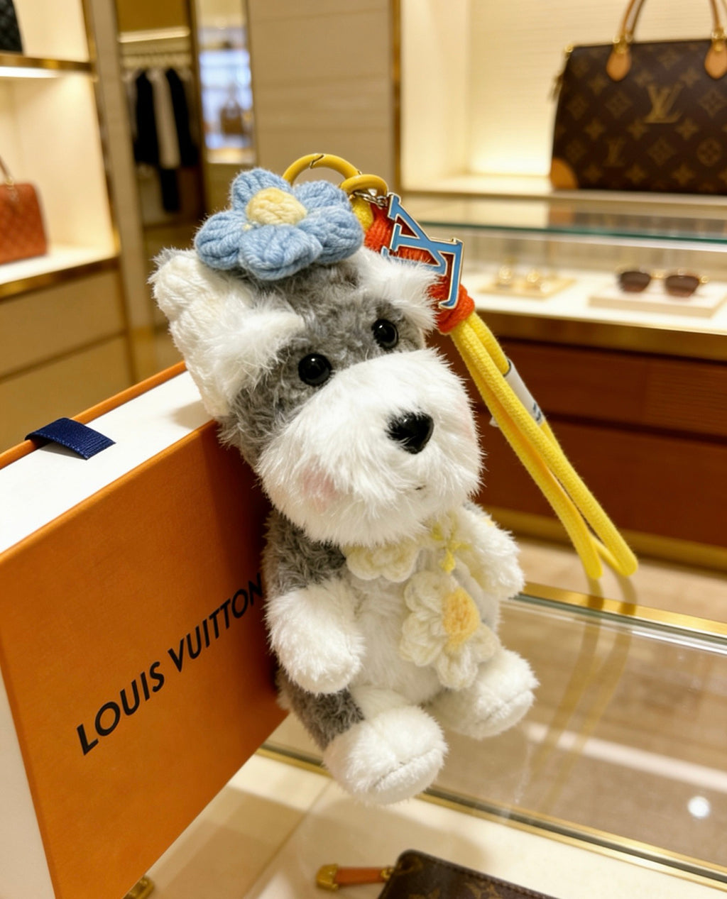 Louis Vuitton White Plush Character Bag Charm with Colorful Flower Headpiece - album image 1
