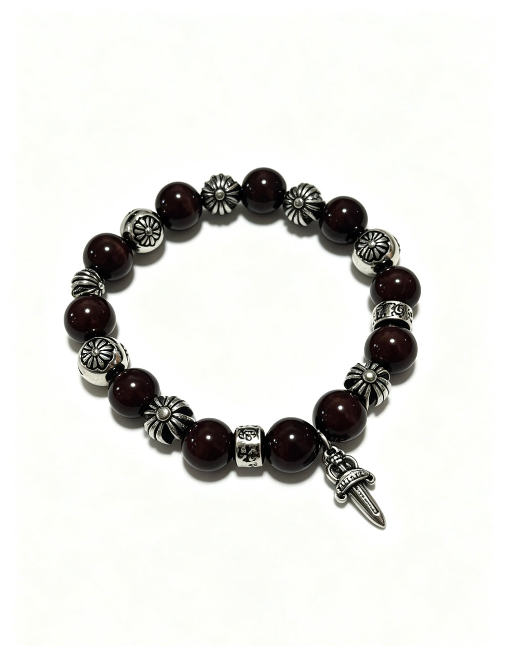 Chrome Hearts Dark Burgundy Bead Cross Bracelet - album image 2