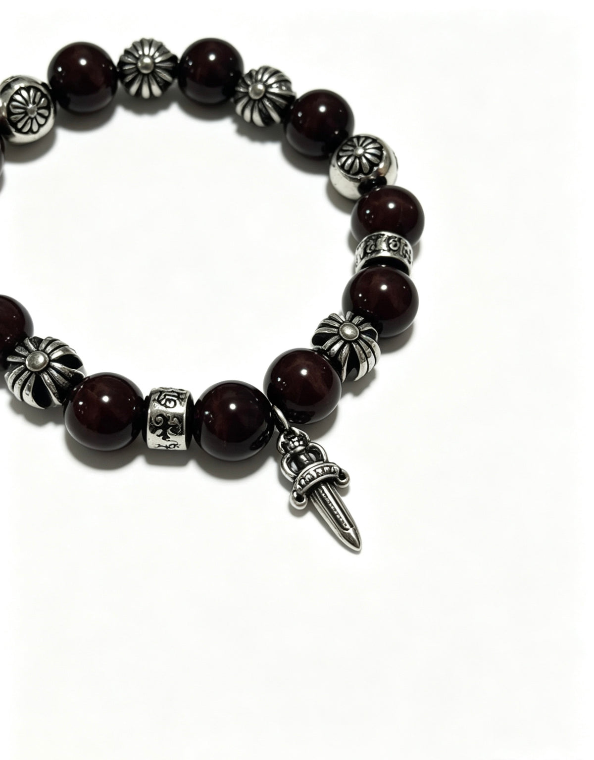 Chrome Hearts Dark Burgundy Bead Cross Bracelet - album image 4