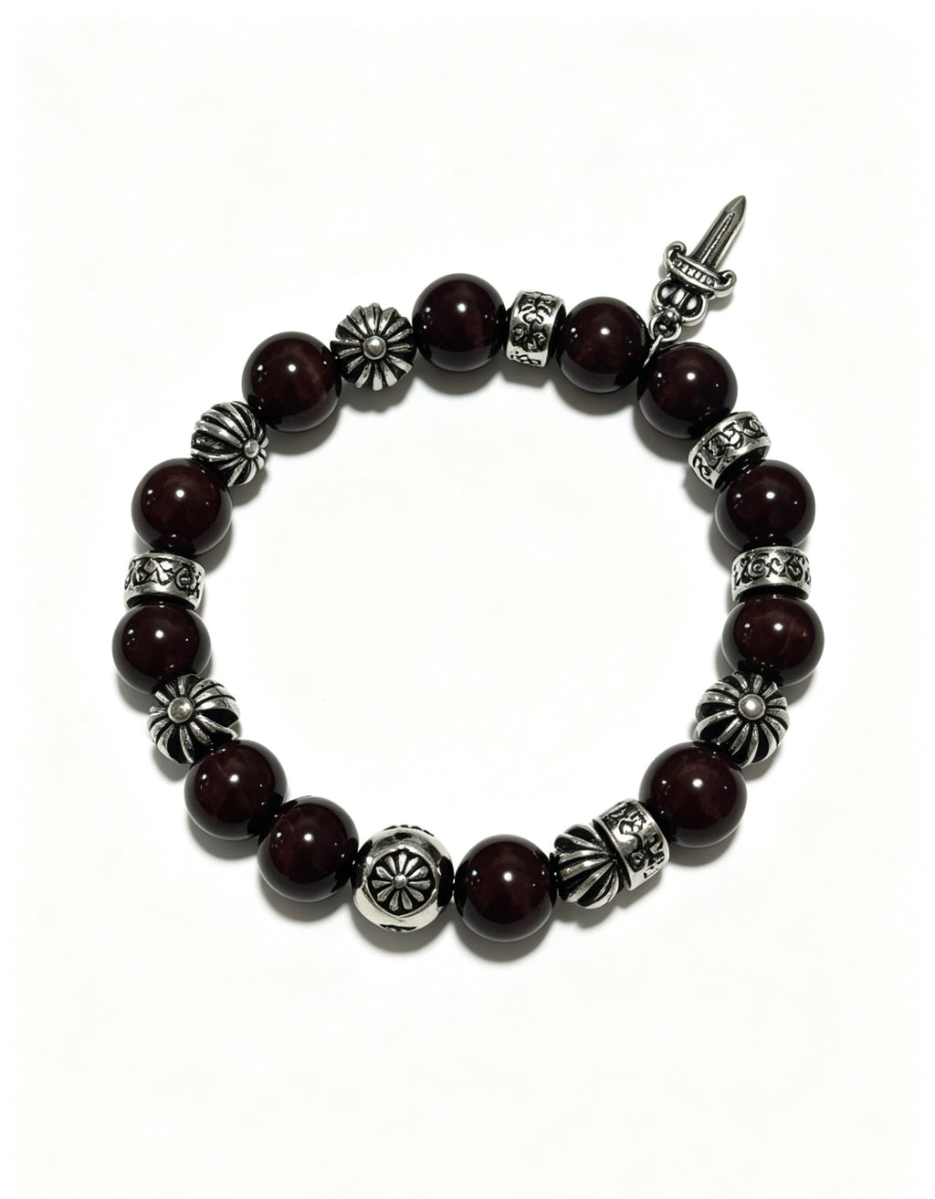 Chrome Hearts Dark Burgundy Bead Cross Bracelet - album image 6