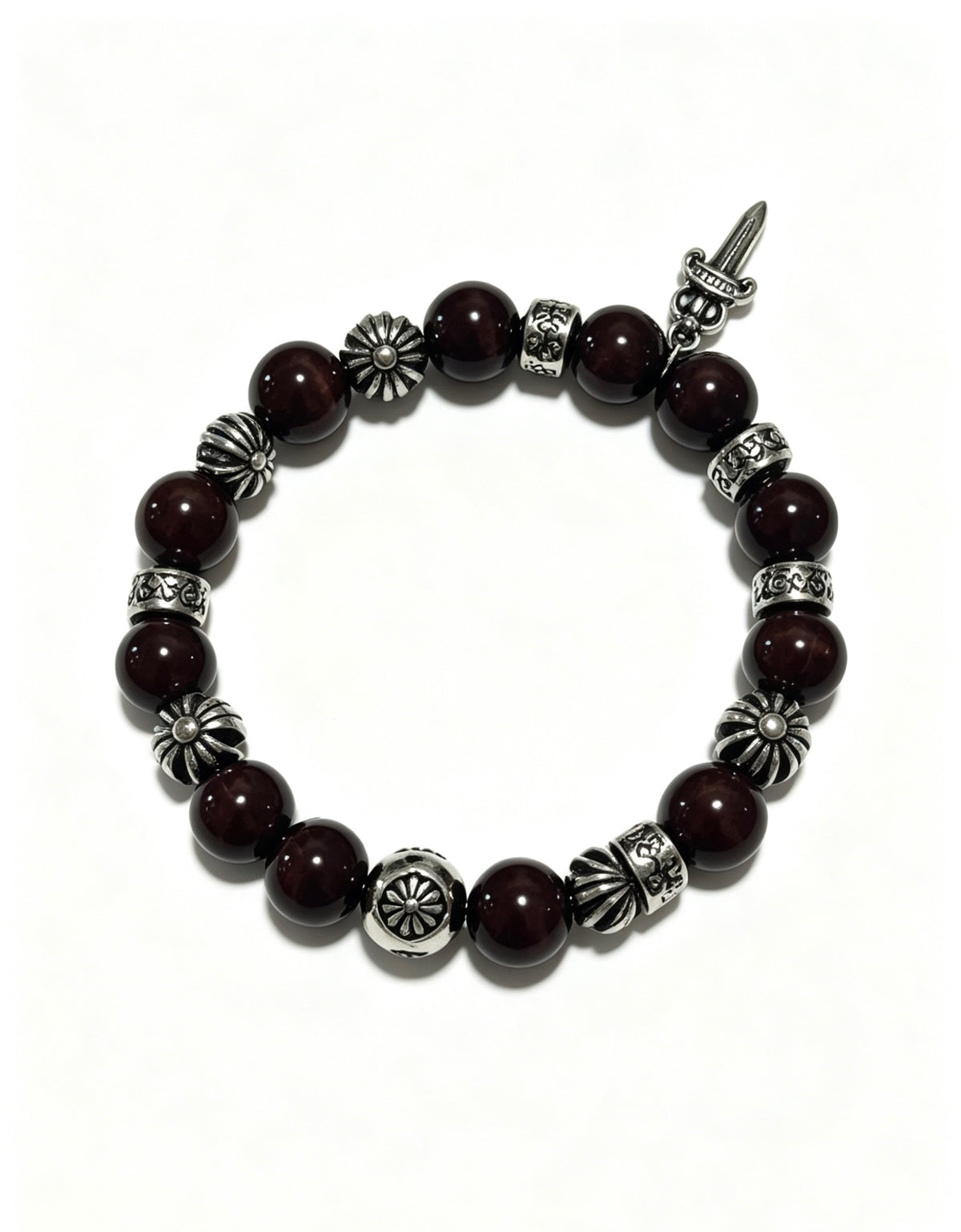Chrome Hearts Dark Burgundy Bead Cross Bracelet - album image 6