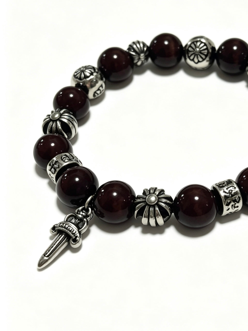 Chrome Hearts Dark Burgundy Bead Cross Bracelet - album image 5