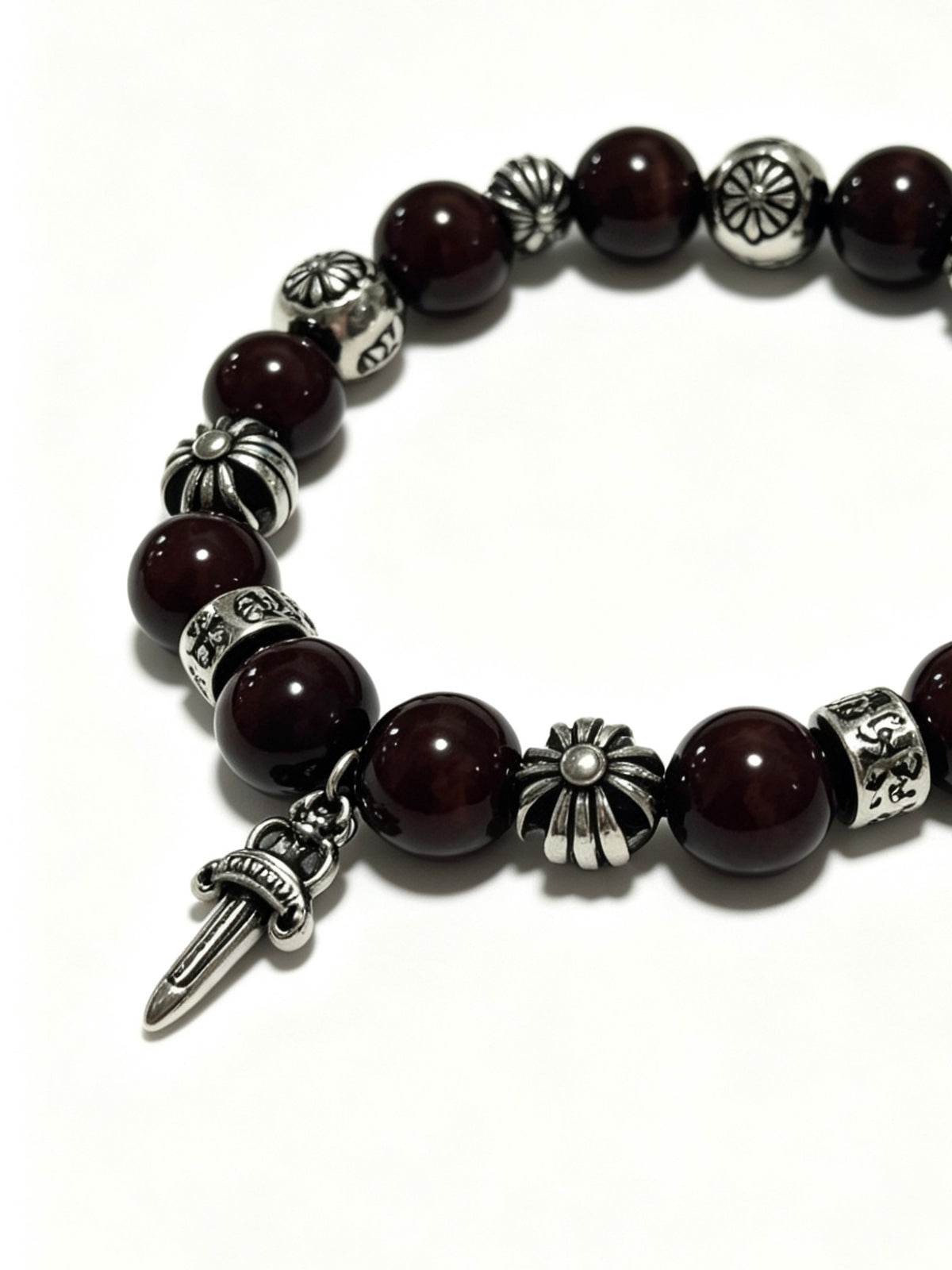 Chrome Hearts Dark Burgundy Bead Cross Bracelet - album image 5