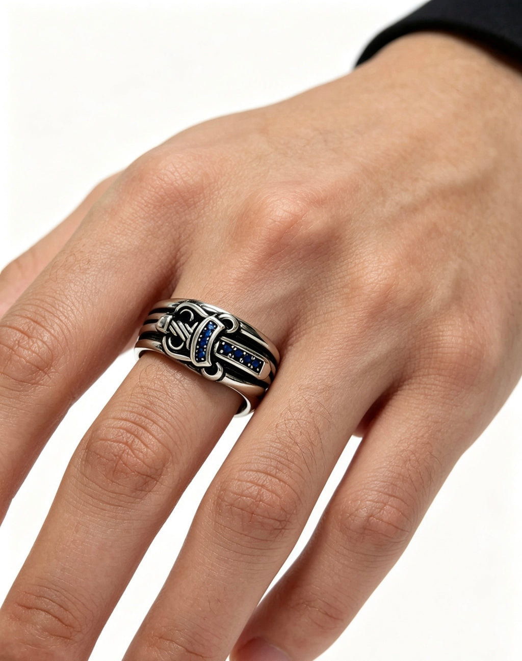 Chrome Hearts Blue Accent Cross Band Ring - album image 7