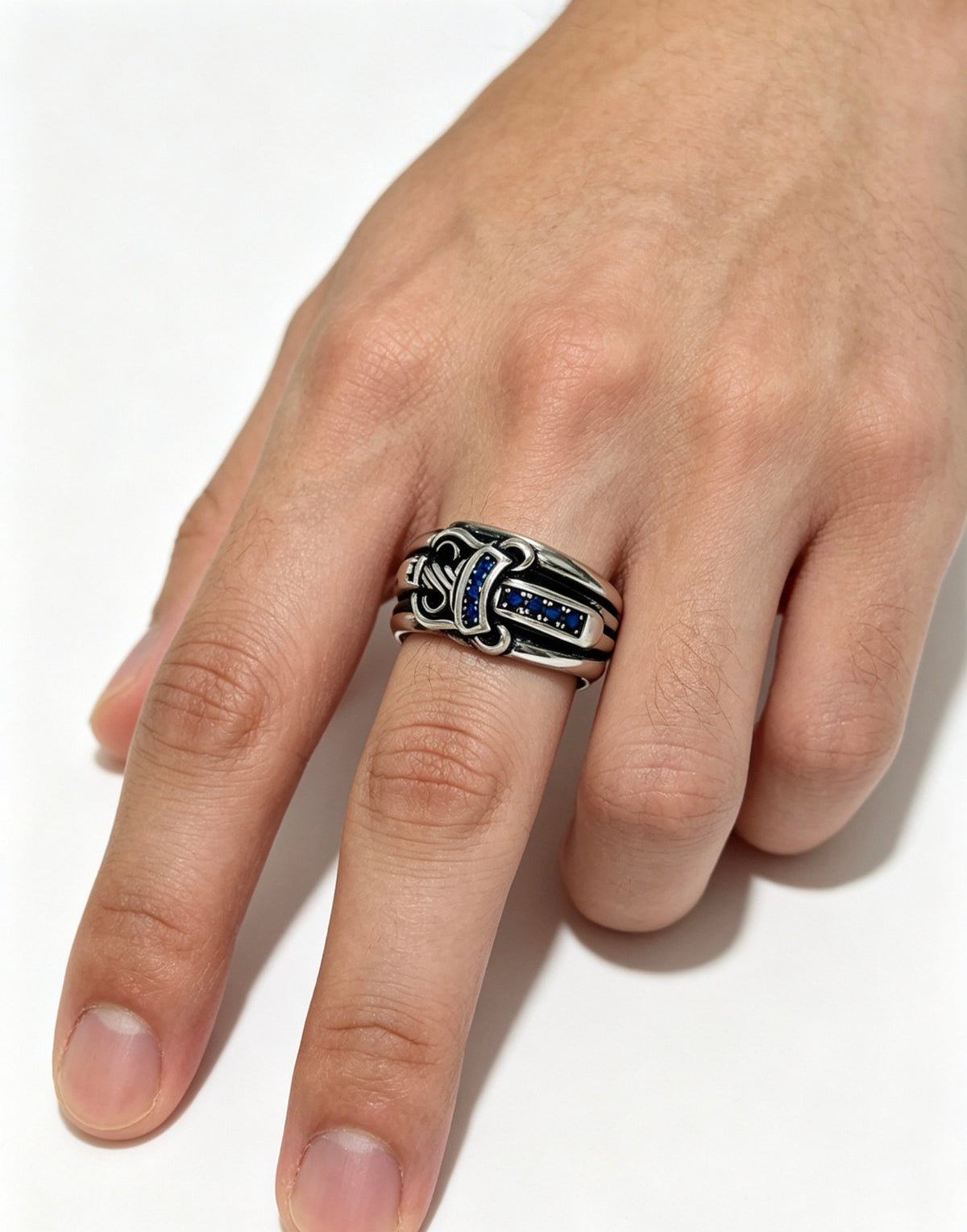 Chrome Hearts Blue Accent Cross Band Ring - album image 9