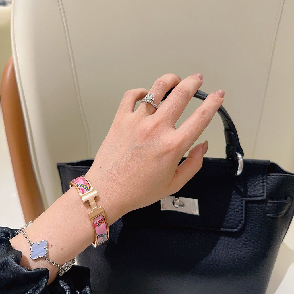 Hermès Gold-Tone Pink Printed H-Clasp Bangle - album image 3