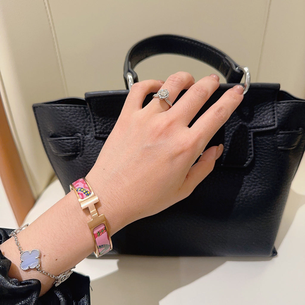 Hermès Gold-Tone Pink Printed H-Clasp Bangle - album image 9