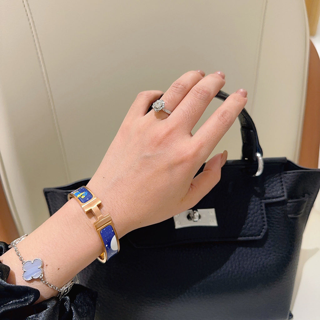 Hermès Gold-Tone Blue Printed H-Clasp Bangle - album image 3