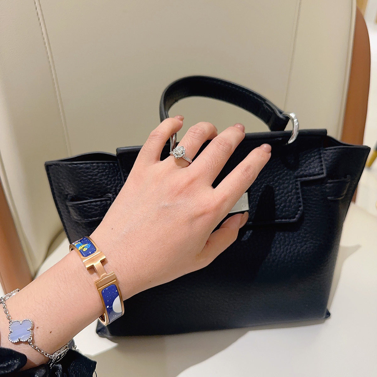 Hermès Gold-Tone Blue Printed H-Clasp Bangle - album image 6