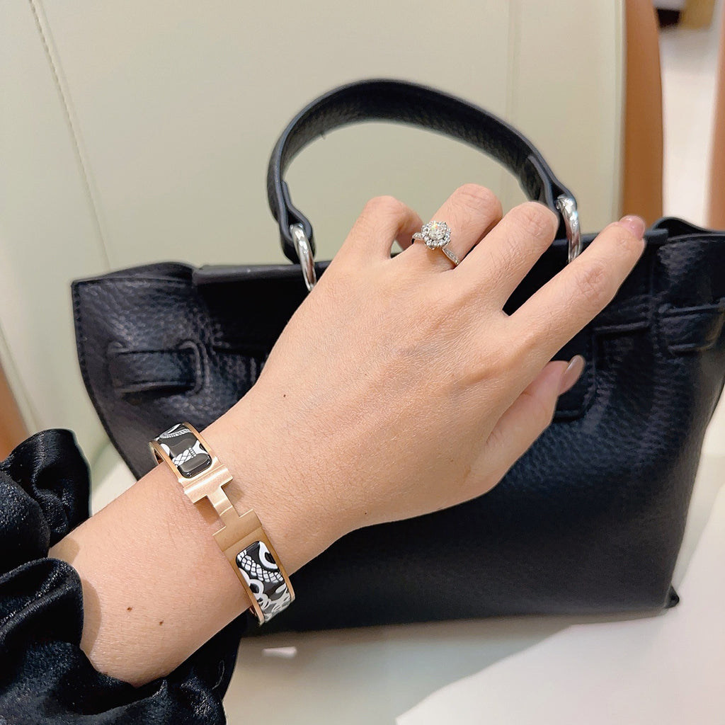 Hermès Gold-Tone Black Printed H-Clasp Bangle - album image 6