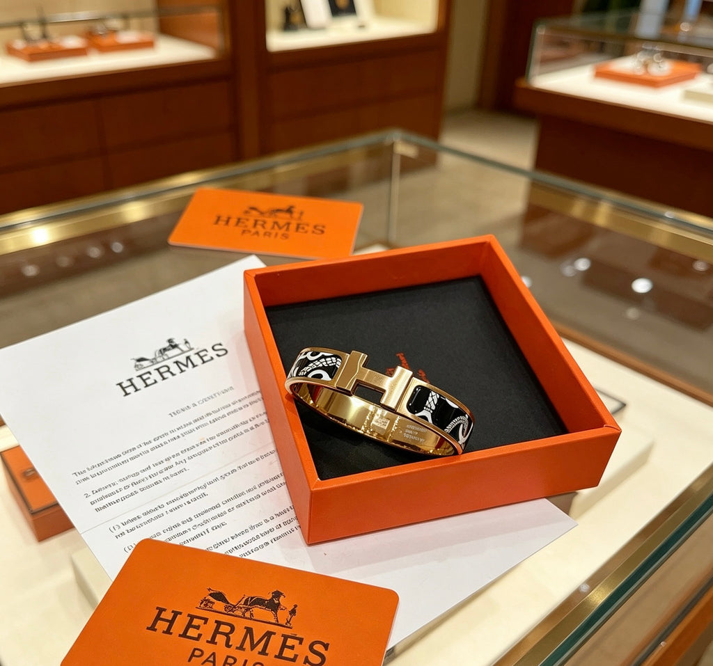 Hermès Gold-Tone Black Printed H-Clasp Bangle - album image 5