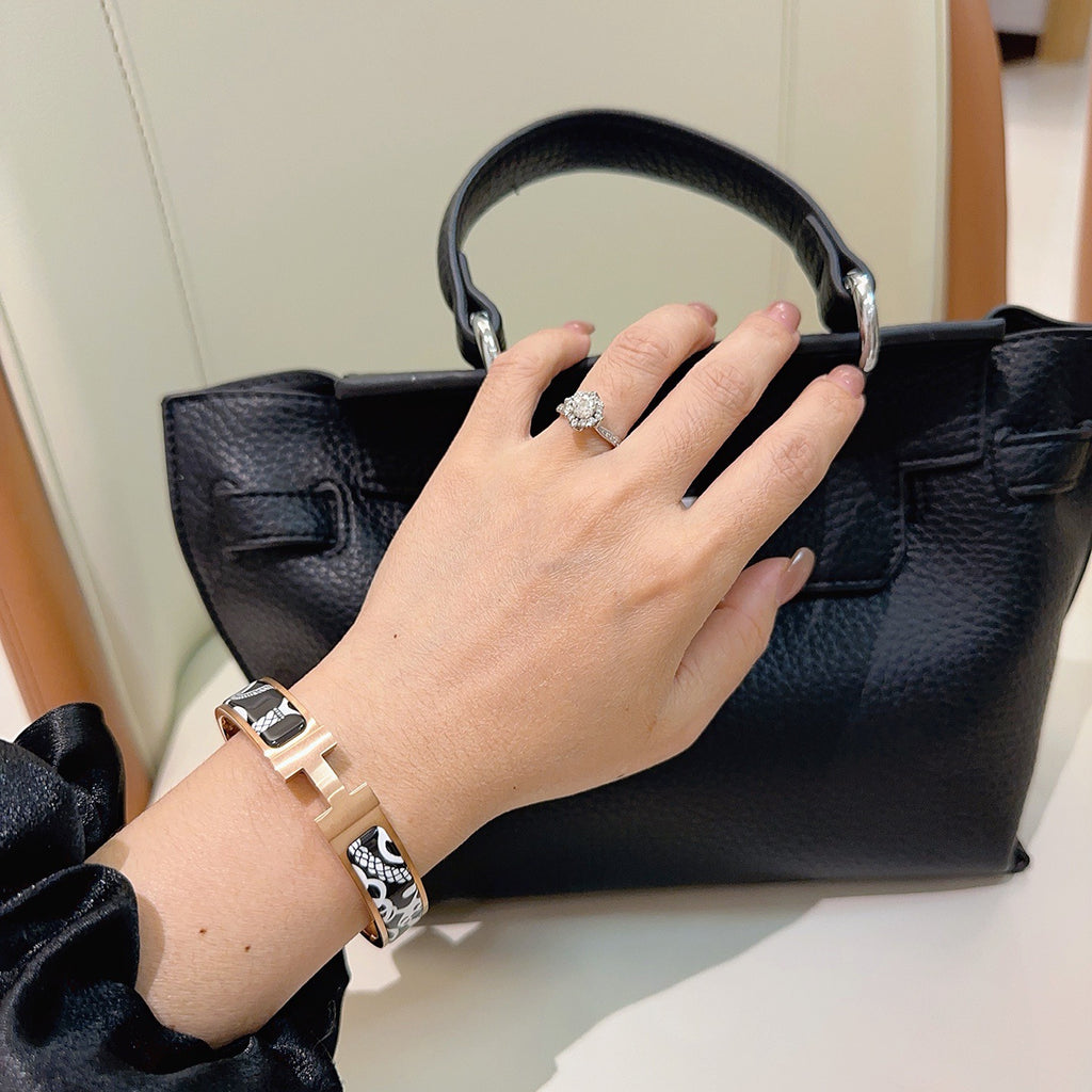 Hermès Gold-Tone Black Printed H-Clasp Bangle - album image 3
