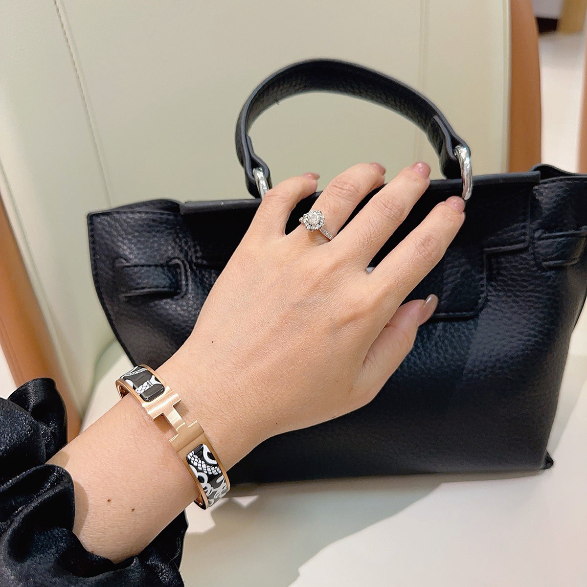 Hermès Gold-Tone Black Printed H-Clasp Bangle - album image 3