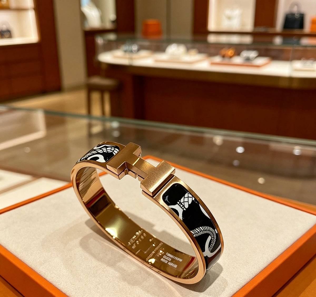 Hermès Gold-Tone Black Printed H-Clasp Bangle - album image 7