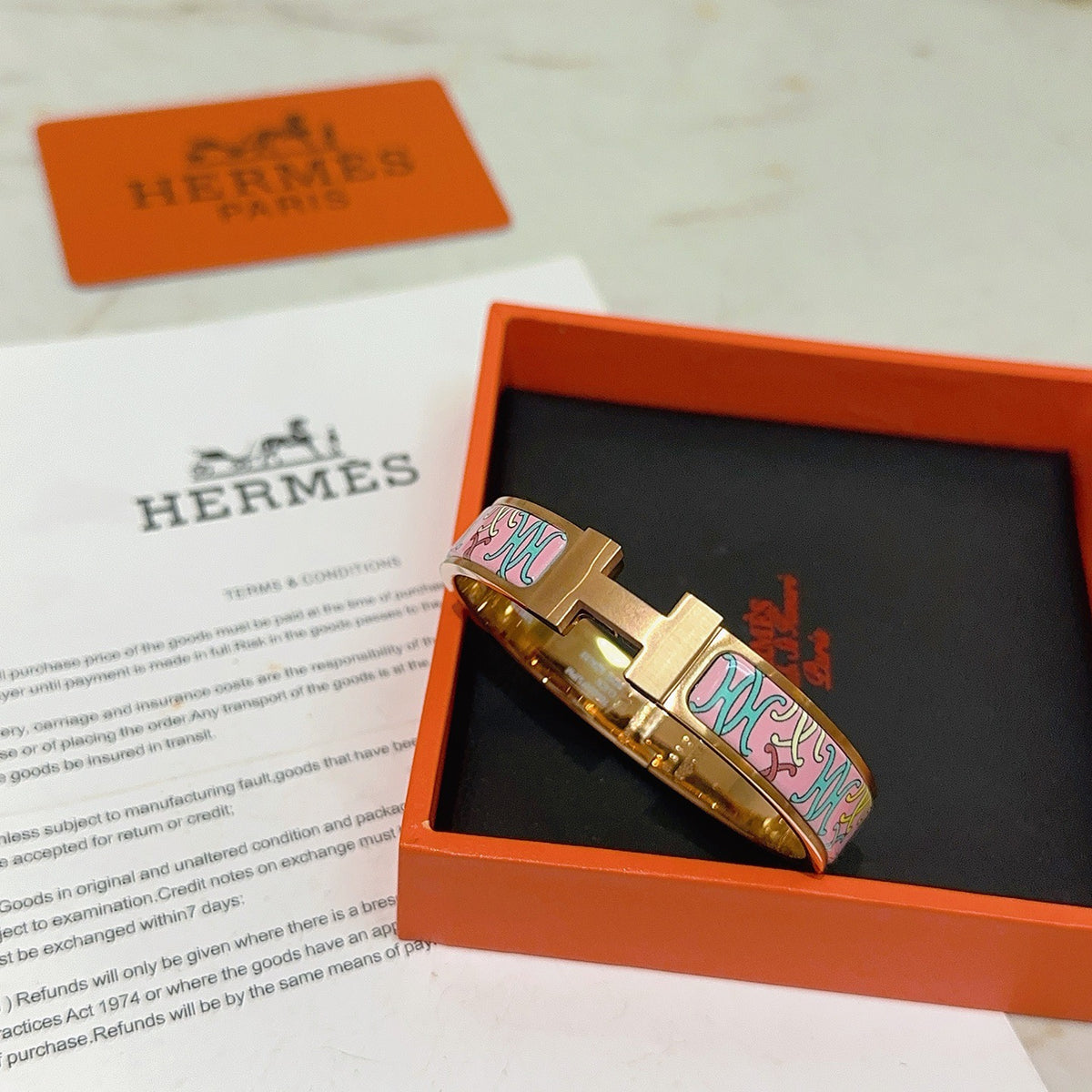 Hermès Gold-Tone Floral Enamel Bangle - album image 9