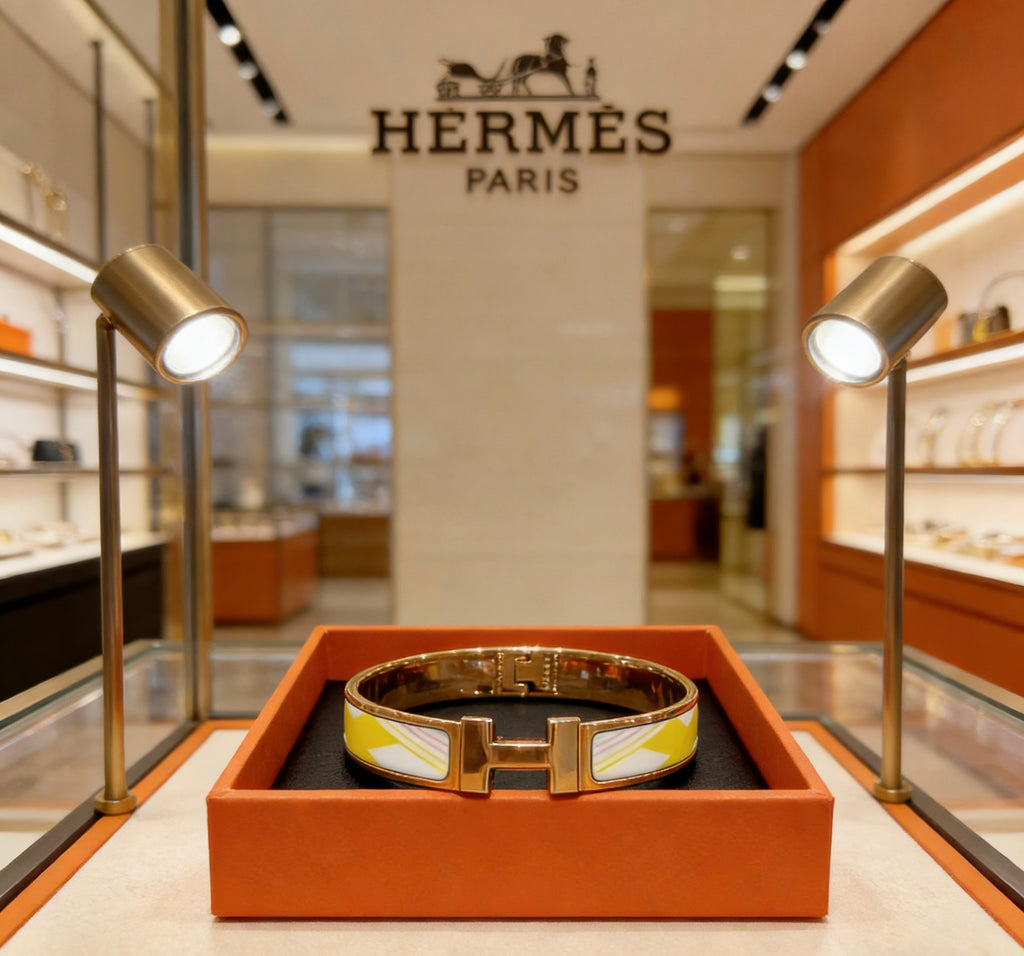 Hermès Gold-Tone White Printed H-Clasp Bangle - album image 8