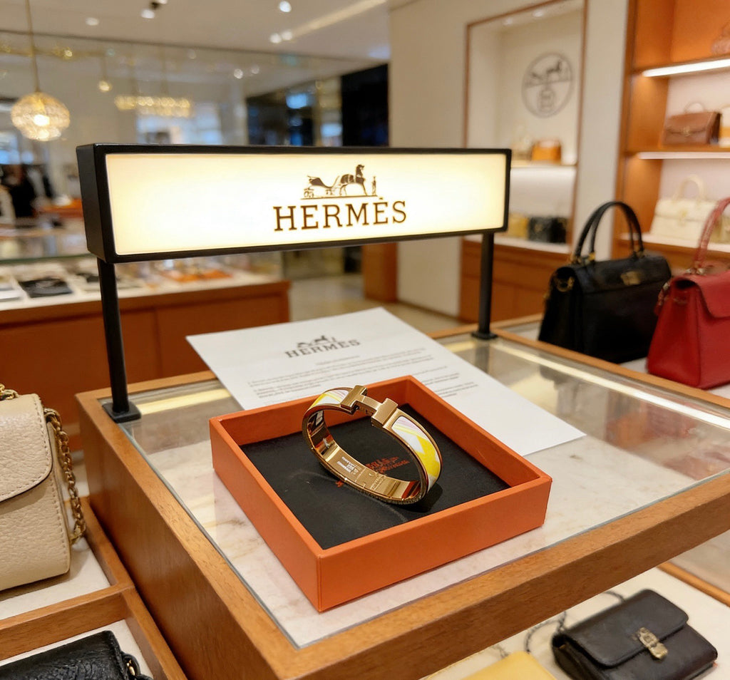 Hermès Gold-Tone White Printed H-Clasp Bangle - album image 4