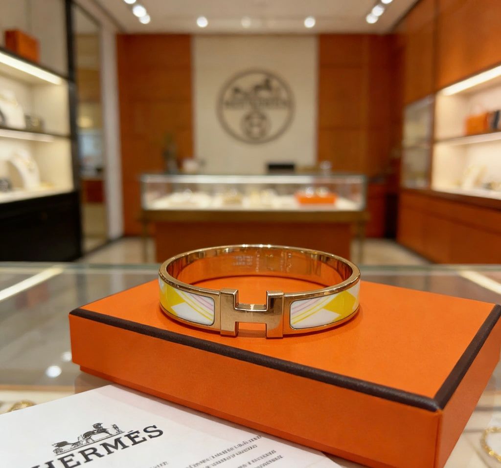 Hermès Gold-Tone White Printed H-Clasp Bangle - album image 2