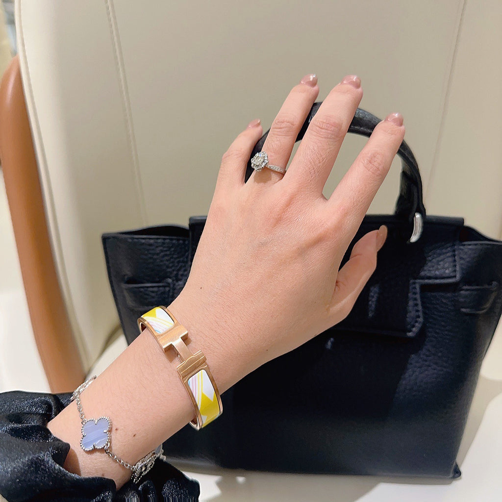 Hermès Gold-Tone White Printed H-Clasp Bangle - album image 3