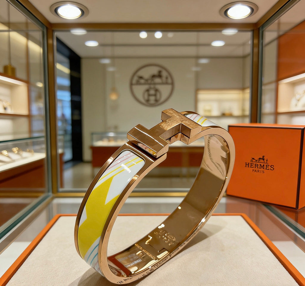 Hermès Gold-Tone White Printed H-Clasp Bangle - album image 7
