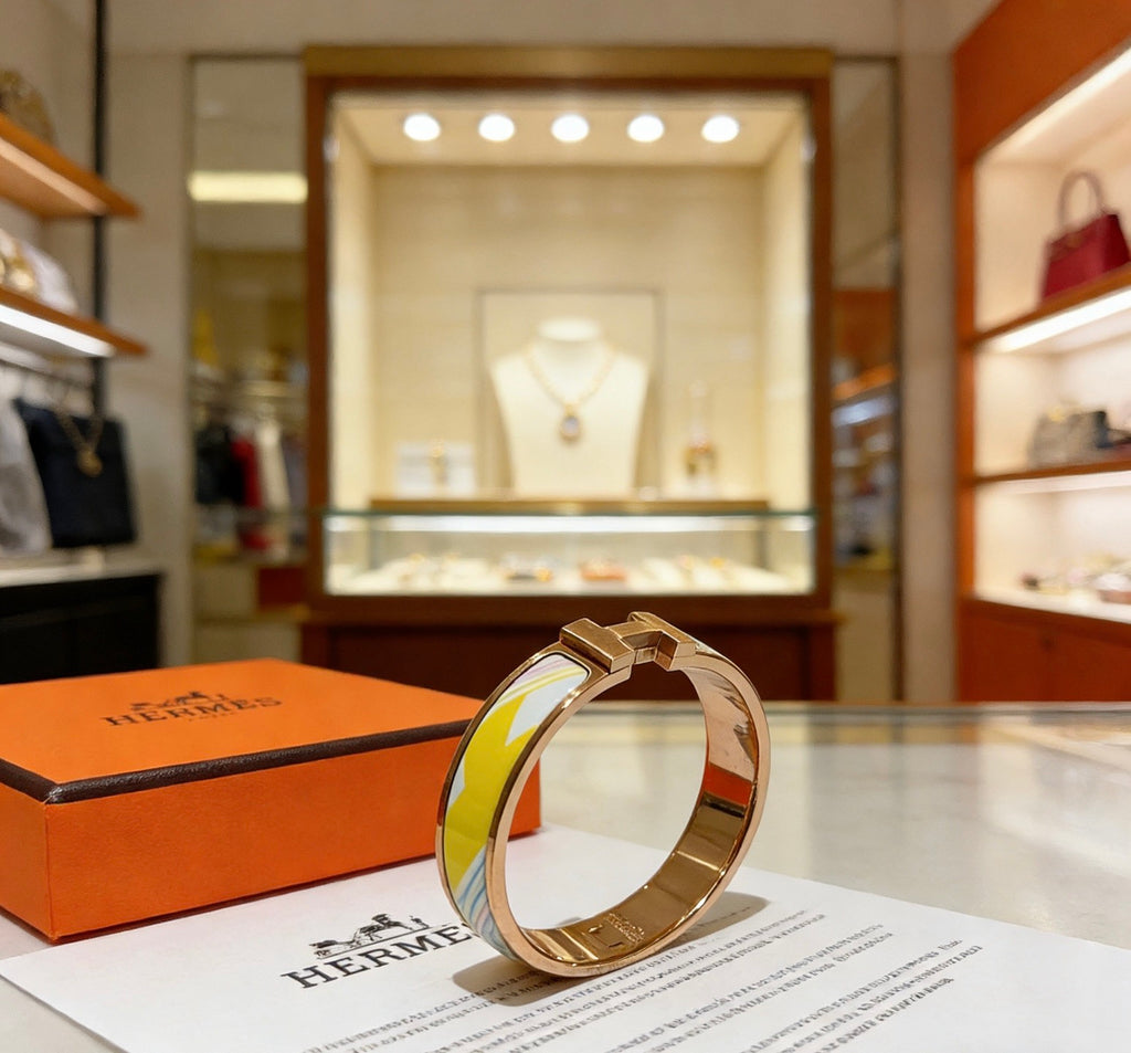 Hermès Gold-Tone White Printed H-Clasp Bangle - album image 1