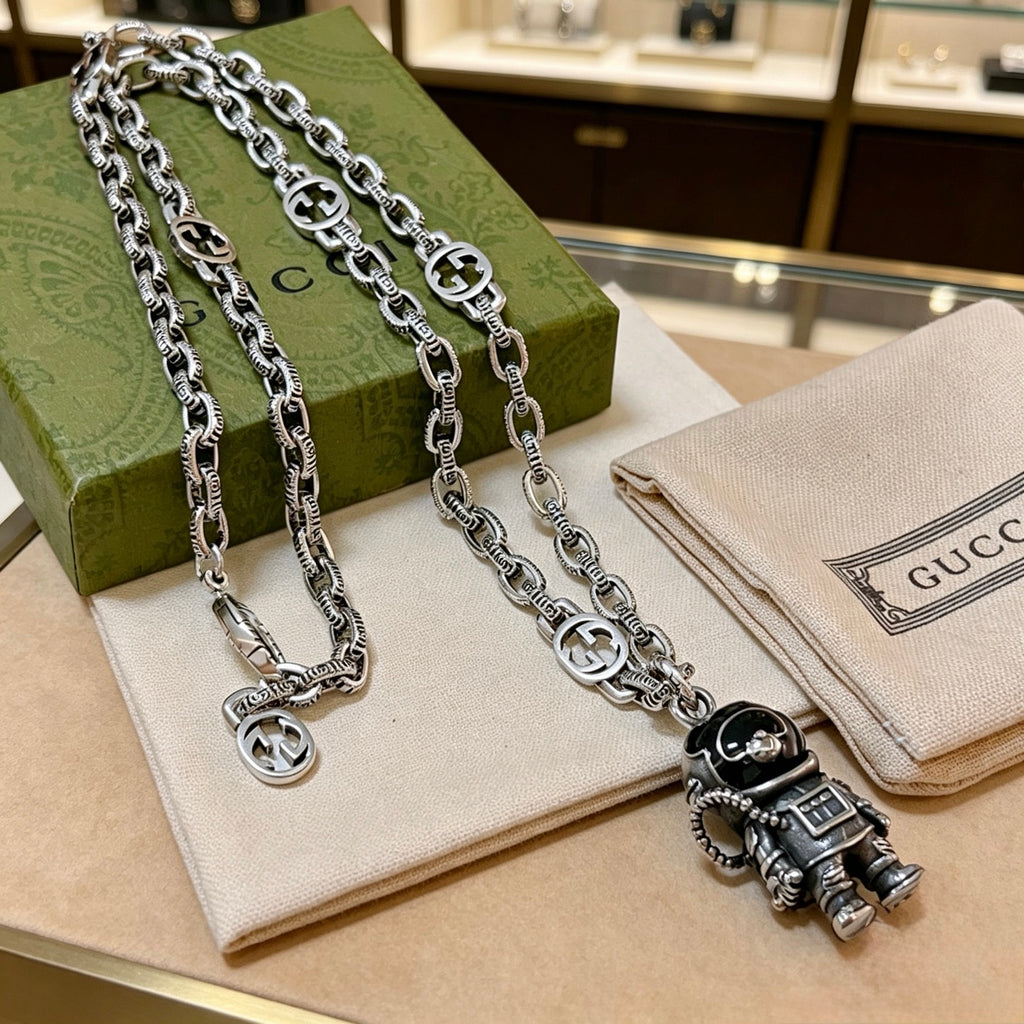 Gucci Anger Forest Interlocking G Pendant Antiqued Chain Necklace - album image 1
