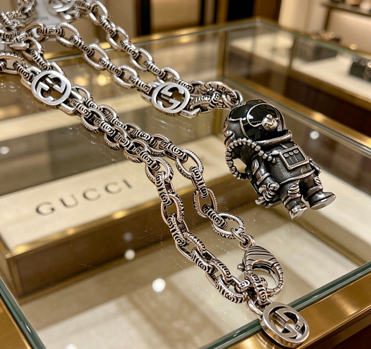 Gucci Anger Forest Interlocking G Pendant Antiqued Chain Necklace - album image 2