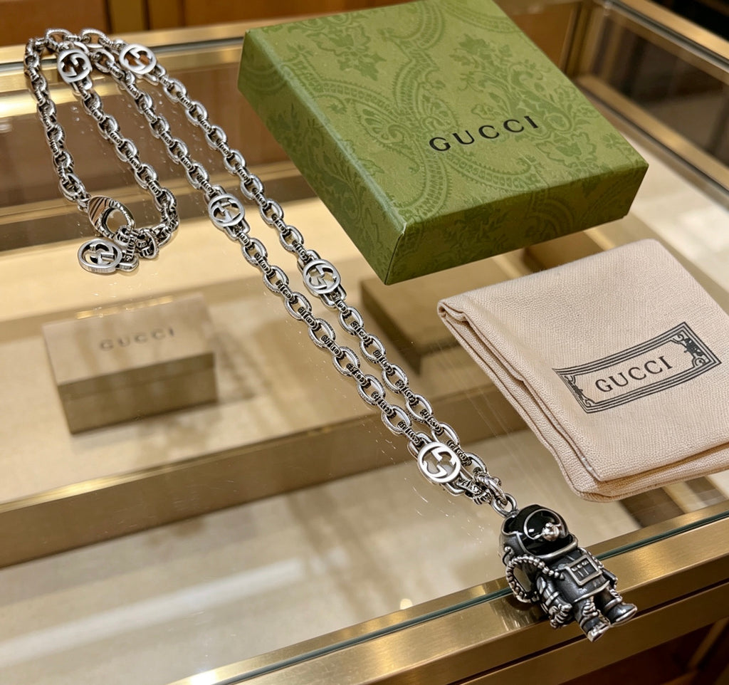 Gucci Anger Forest Interlocking G Pendant Antiqued Chain Necklace - album image 8