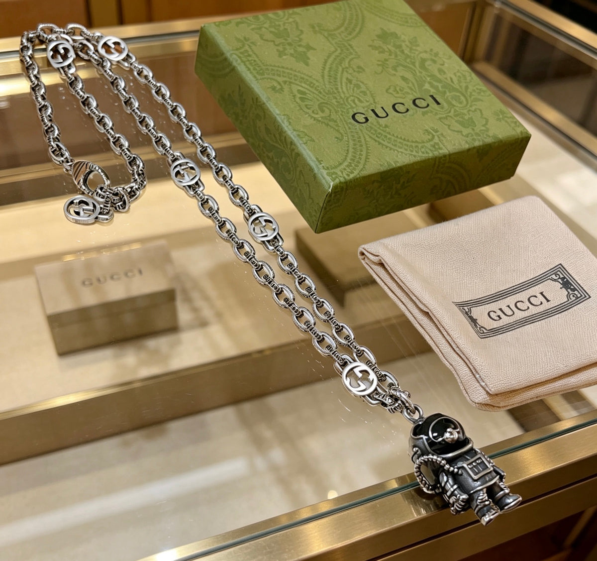 Gucci Anger Forest Interlocking G Pendant Antiqued Chain Necklace - album image 8