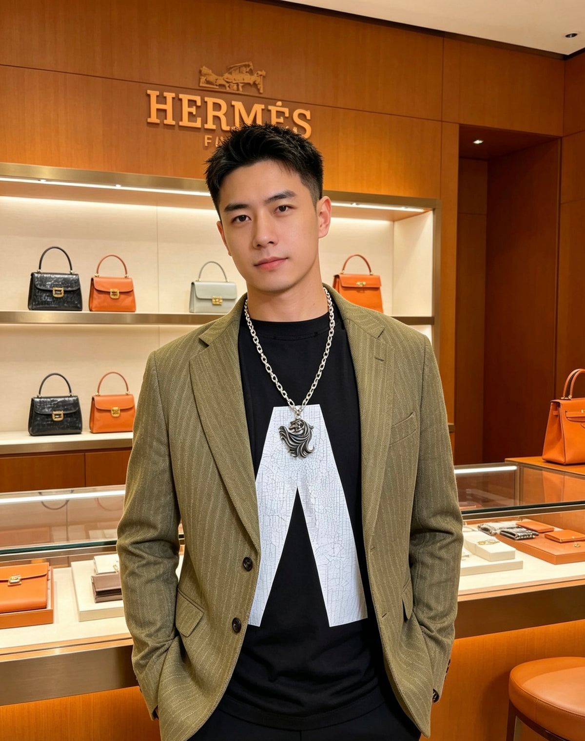 Hermès Silver-Tone Seahorse Pendant Necklace - album image 3