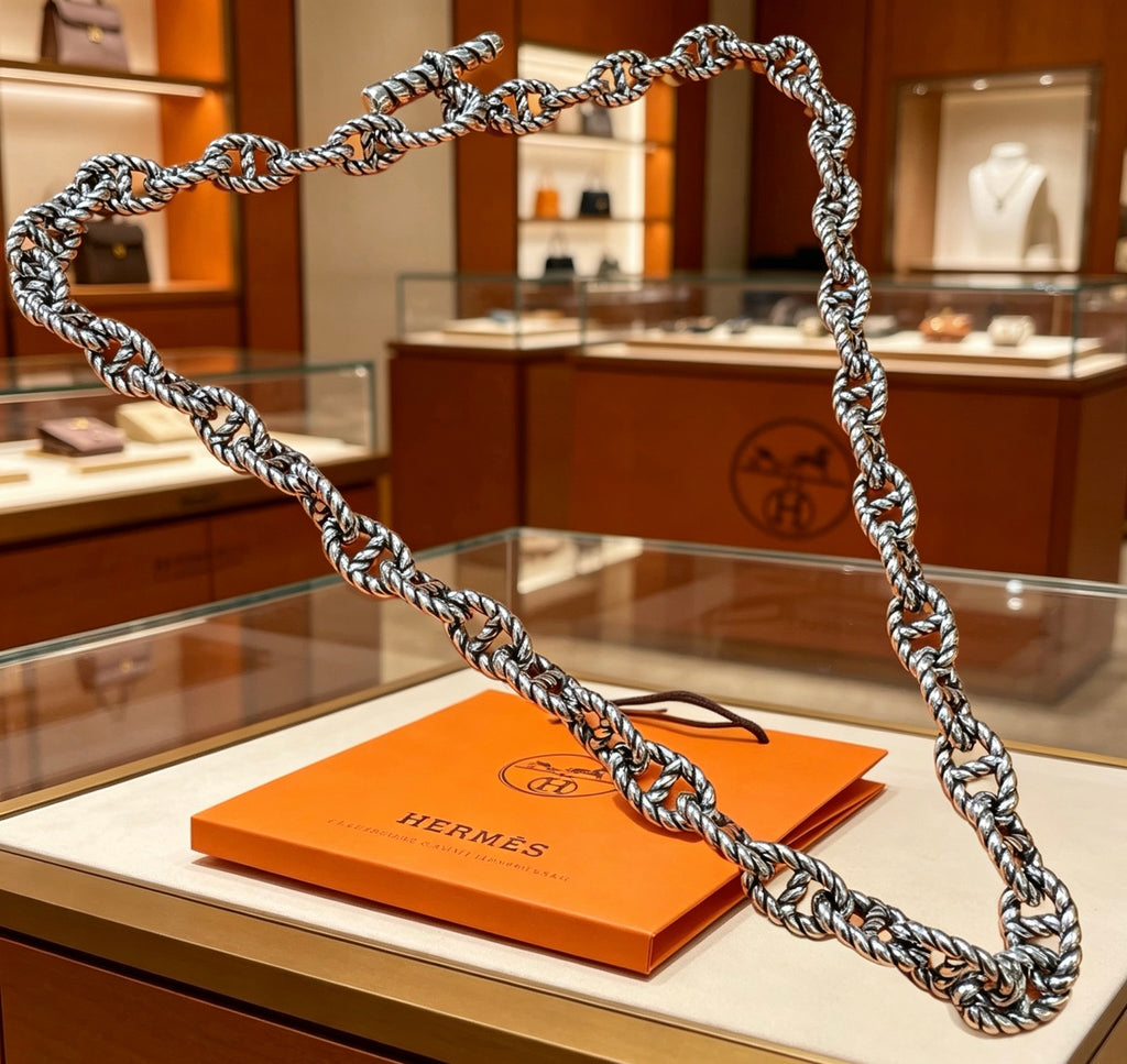 Hermès Silver-Tone Long Fine Anchor-Link Necklace - album image 5