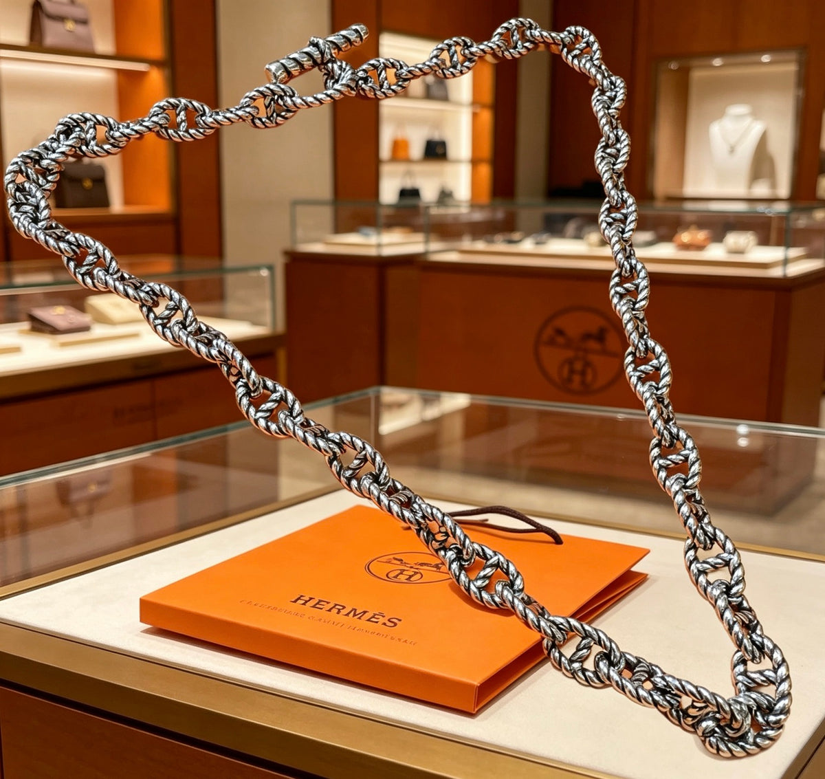 Hermès Silver-Tone Long Fine Anchor-Link Necklace - album image 5
