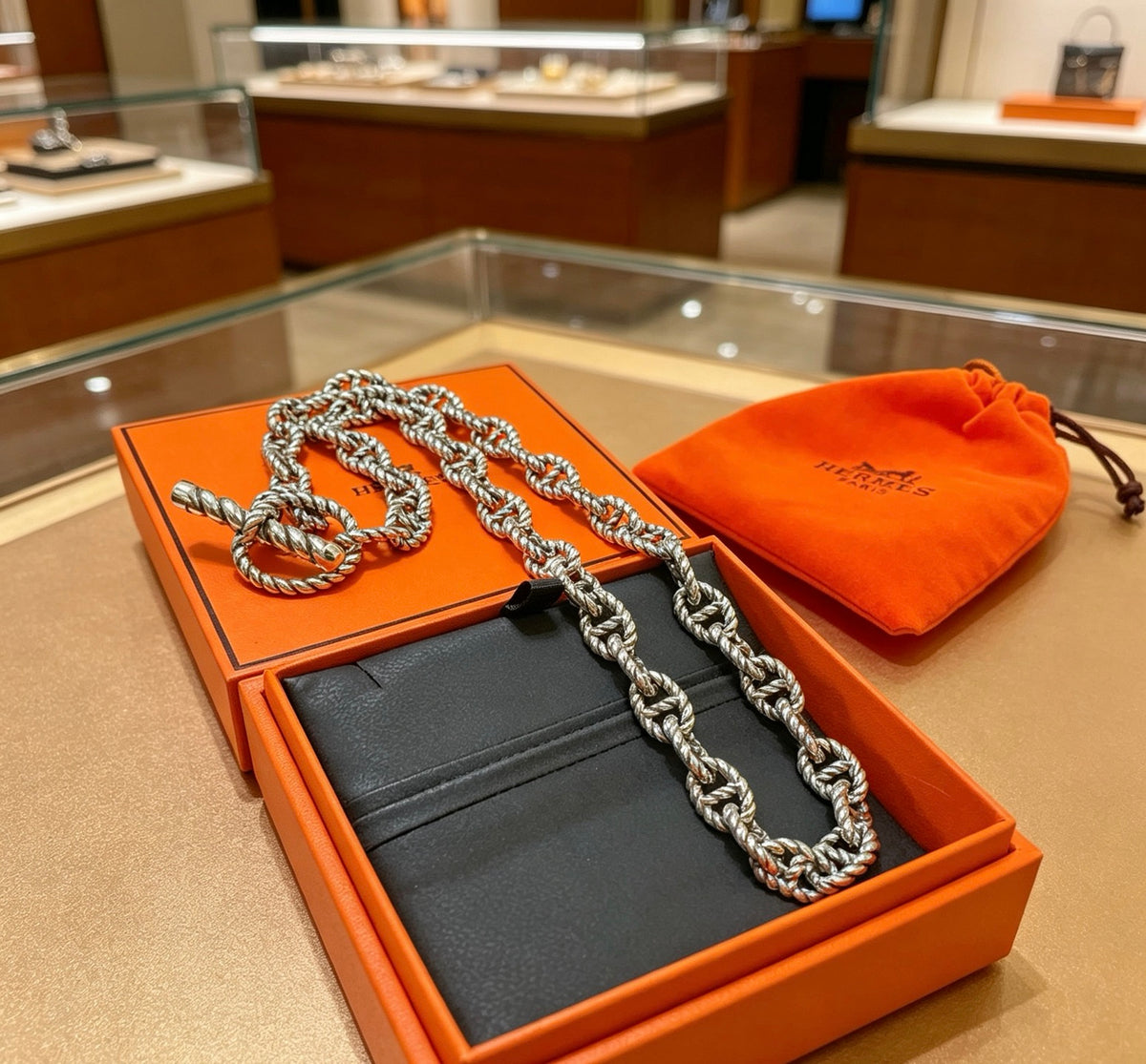 Hermès Silver-Tone Long Fine Anchor-Link Necklace - album image 4