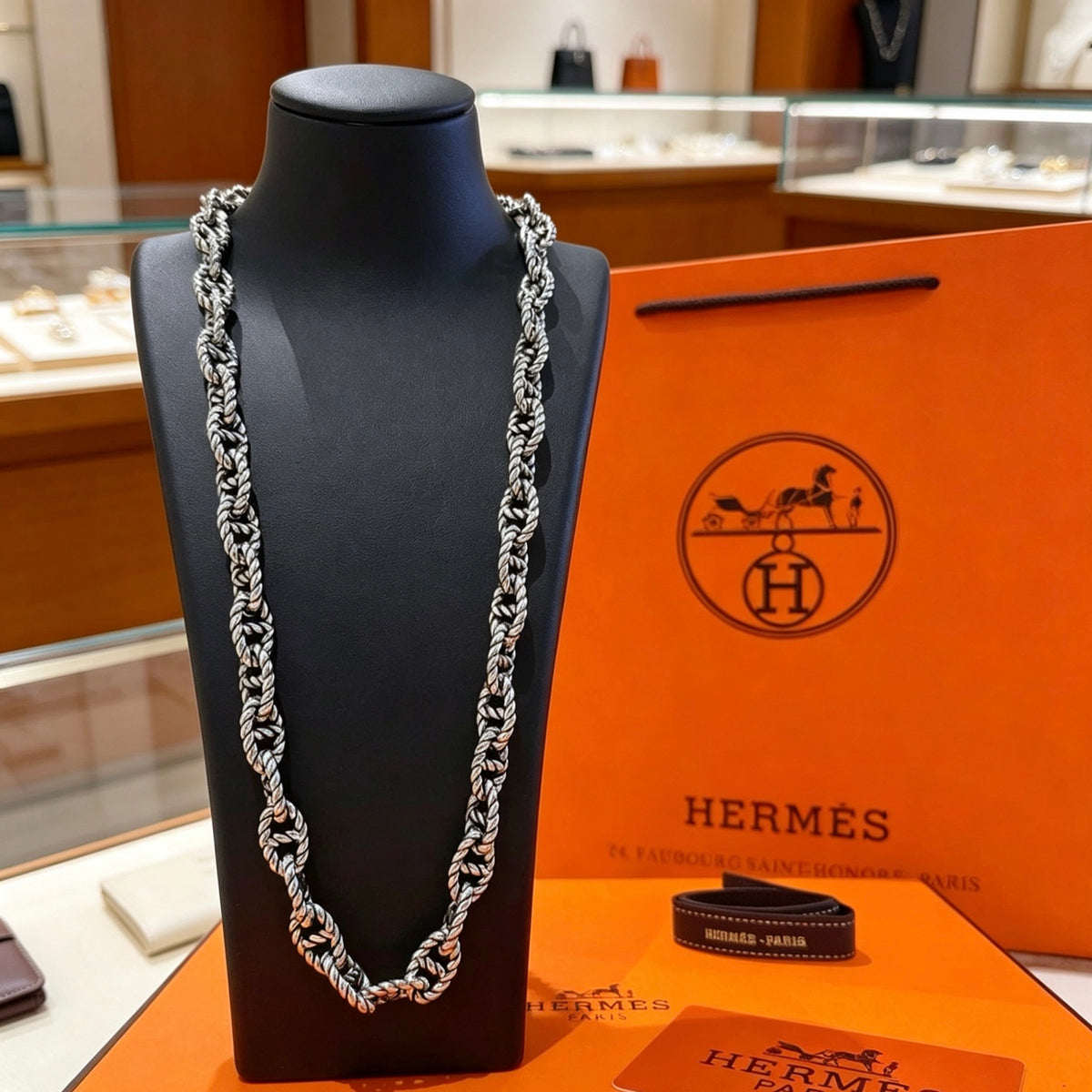 Hermès Silver-Tone Long Fine Anchor-Link Necklace - album image 1