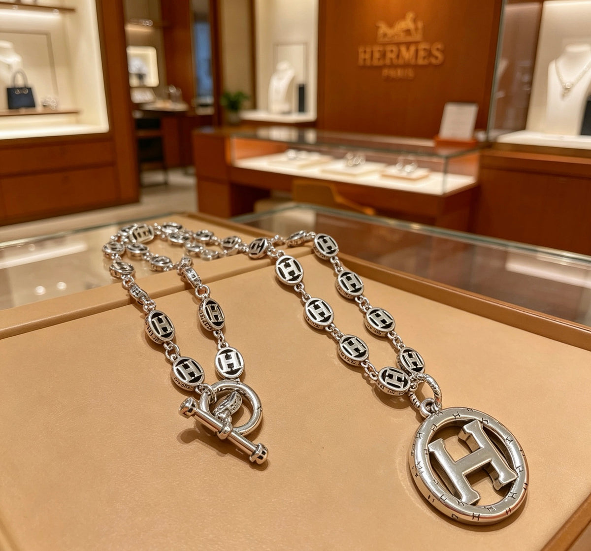 Hermès Silver-Tone Round H Disc Necklace - album image 7
