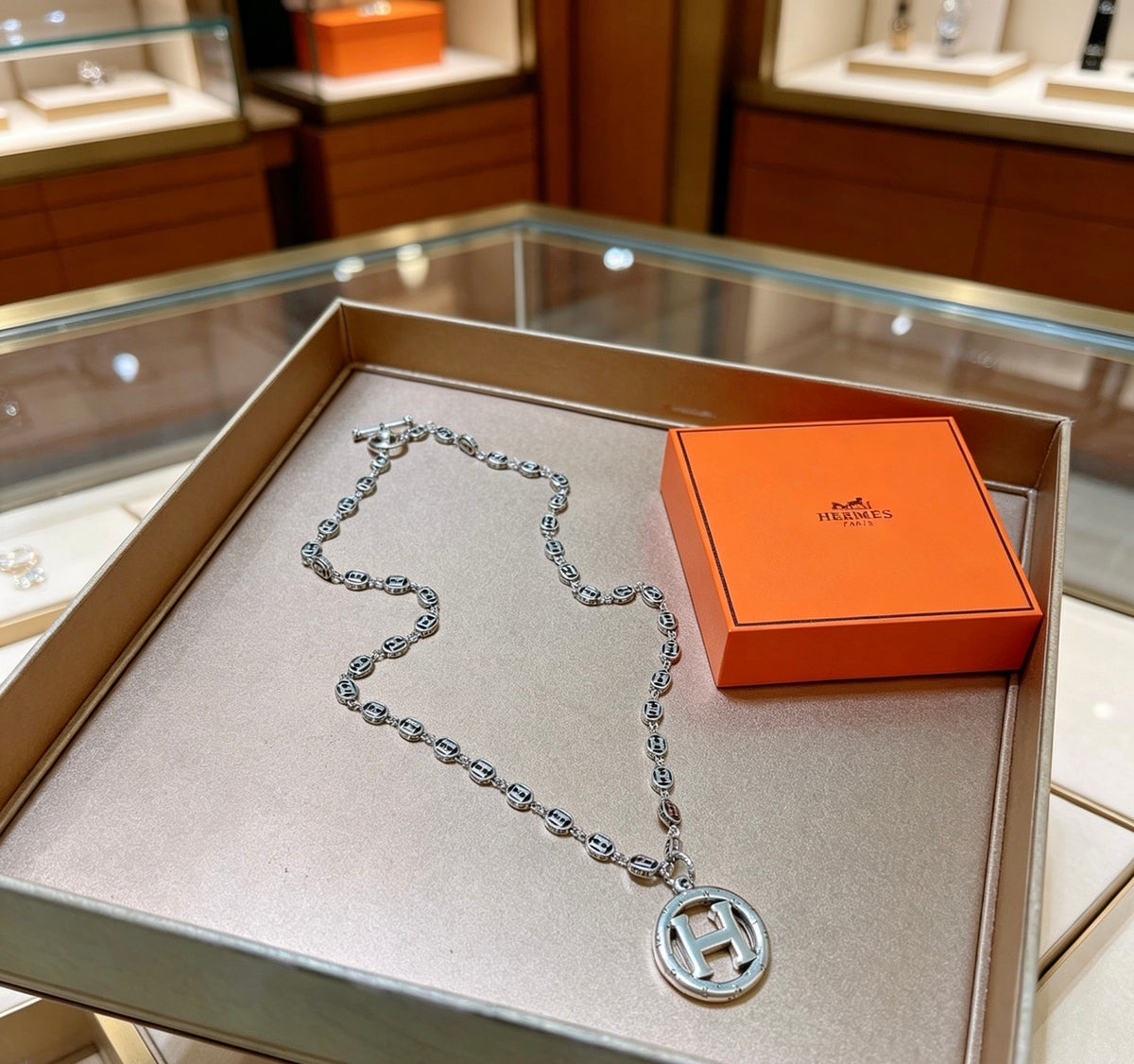 Hermès Silver-Tone Round H Disc Necklace - album image 8