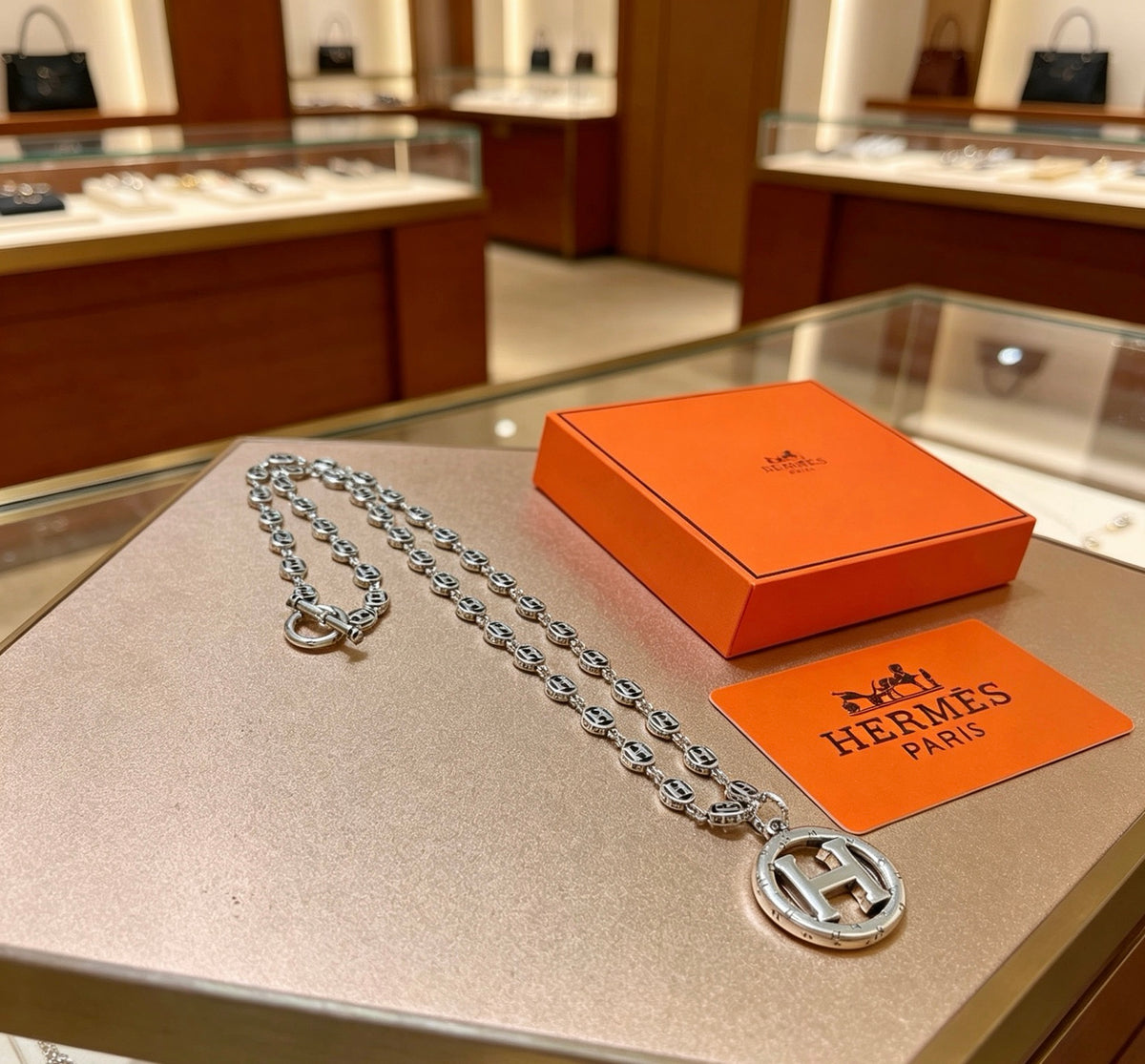 Hermès Silver-Tone Round H Disc Necklace - album image 4