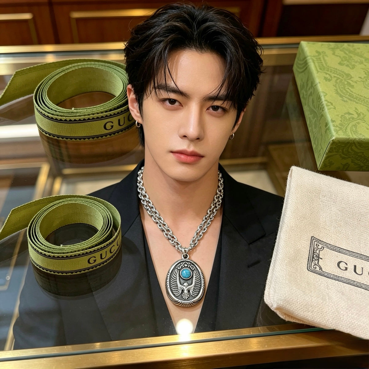 Gucci Anger Forest Interlocking G Space Motif Antiqued Chain Necklace - album image 3