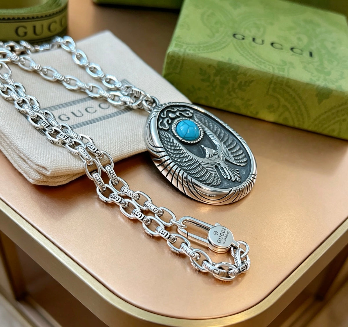 Gucci Anger Forest Interlocking G Space Motif Antiqued Chain Necklace - album image 1