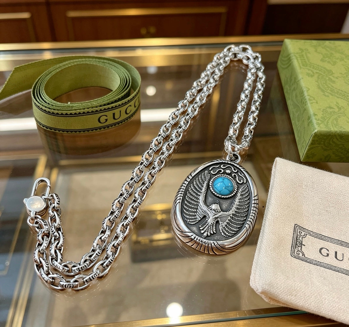 Gucci Anger Forest Interlocking G Space Motif Antiqued Chain Necklace - album image 4