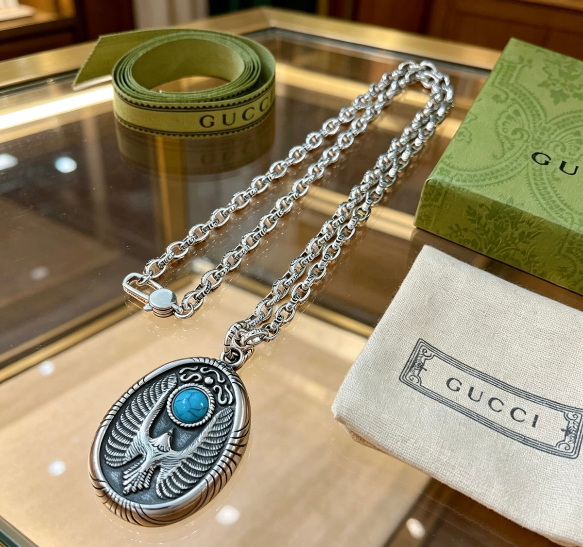 Gucci Anger Forest Interlocking G Space Motif Antiqued Chain Necklace - album image 2
