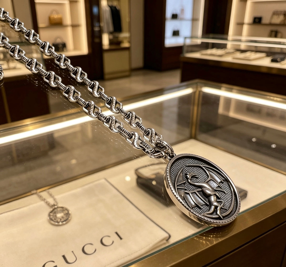 Gucci Anger Forest Interlocking G Antiqued Chain Necklace - album image 5