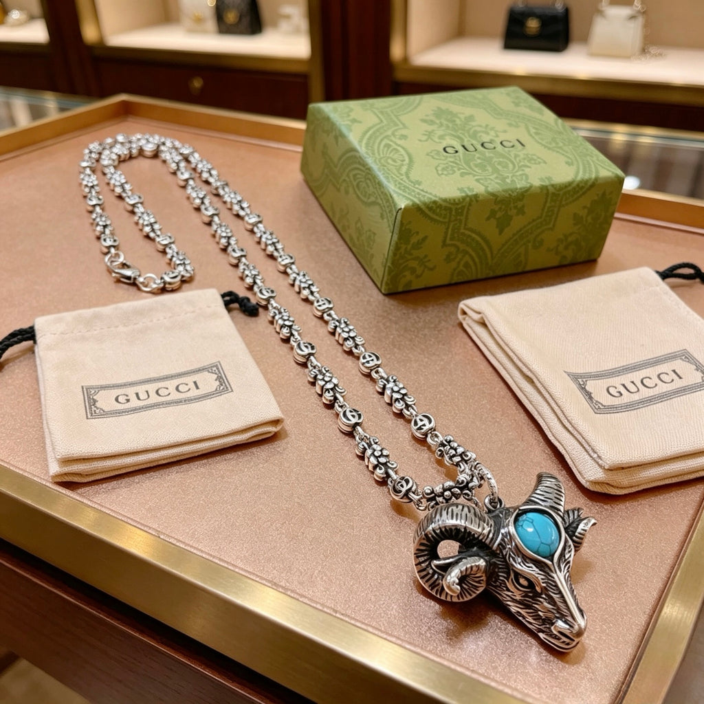 Gucci Anger Forest Interlocking G Pendant Antiqued Chain Necklace - album image 4