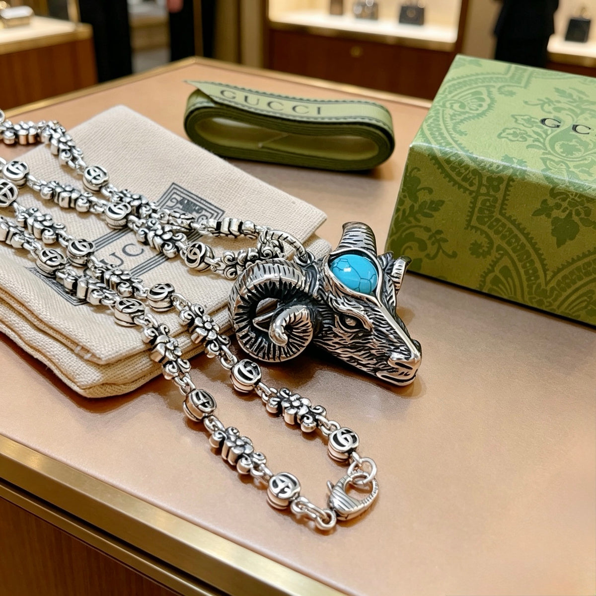 Gucci Anger Forest Interlocking G Pendant Antiqued Chain Necklace - album image 5