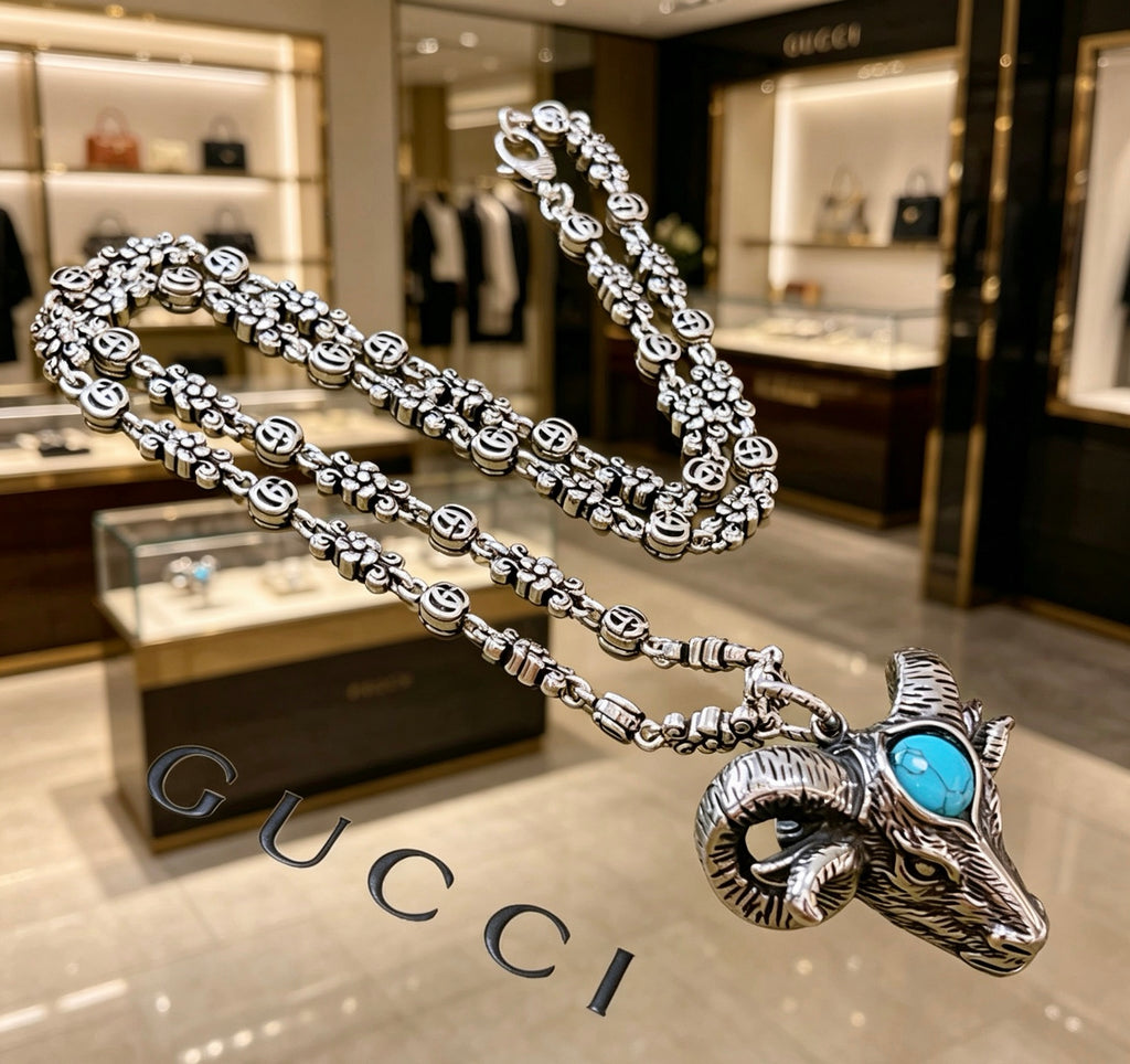 Gucci Anger Forest Interlocking G Pendant Antiqued Chain Necklace - album image 2