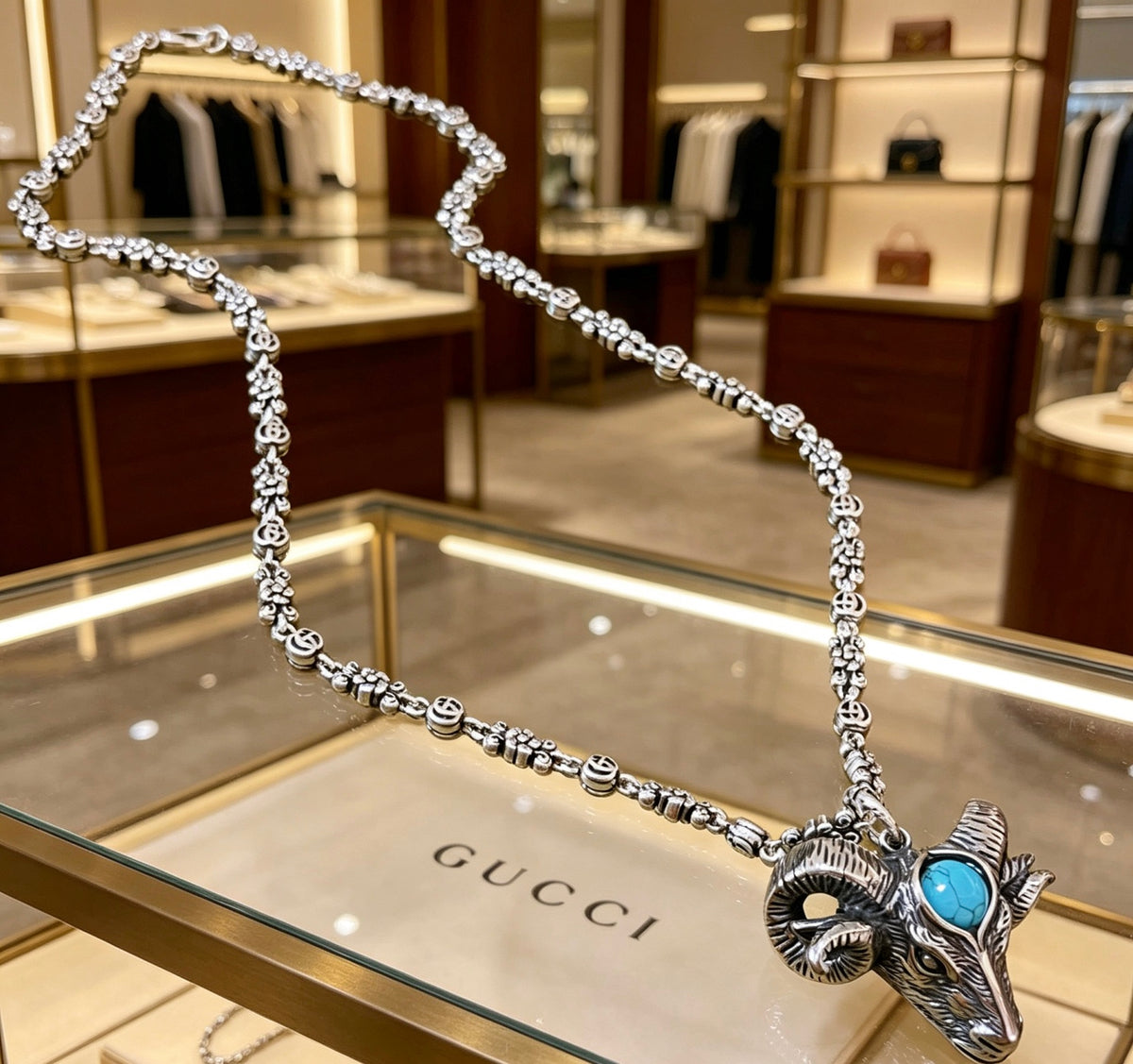 Gucci Anger Forest Interlocking G Pendant Antiqued Chain Necklace - album image 1
