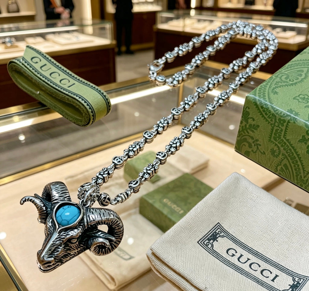 Gucci Anger Forest Interlocking G Pendant Antiqued Chain Necklace - album image 8