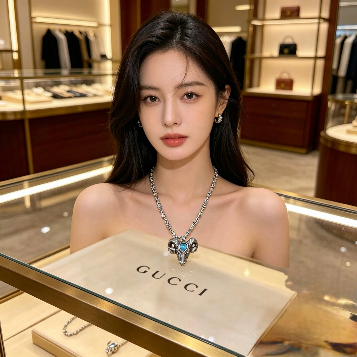 Gucci Anger Forest Interlocking G Pendant Antiqued Chain Necklace - album image 6