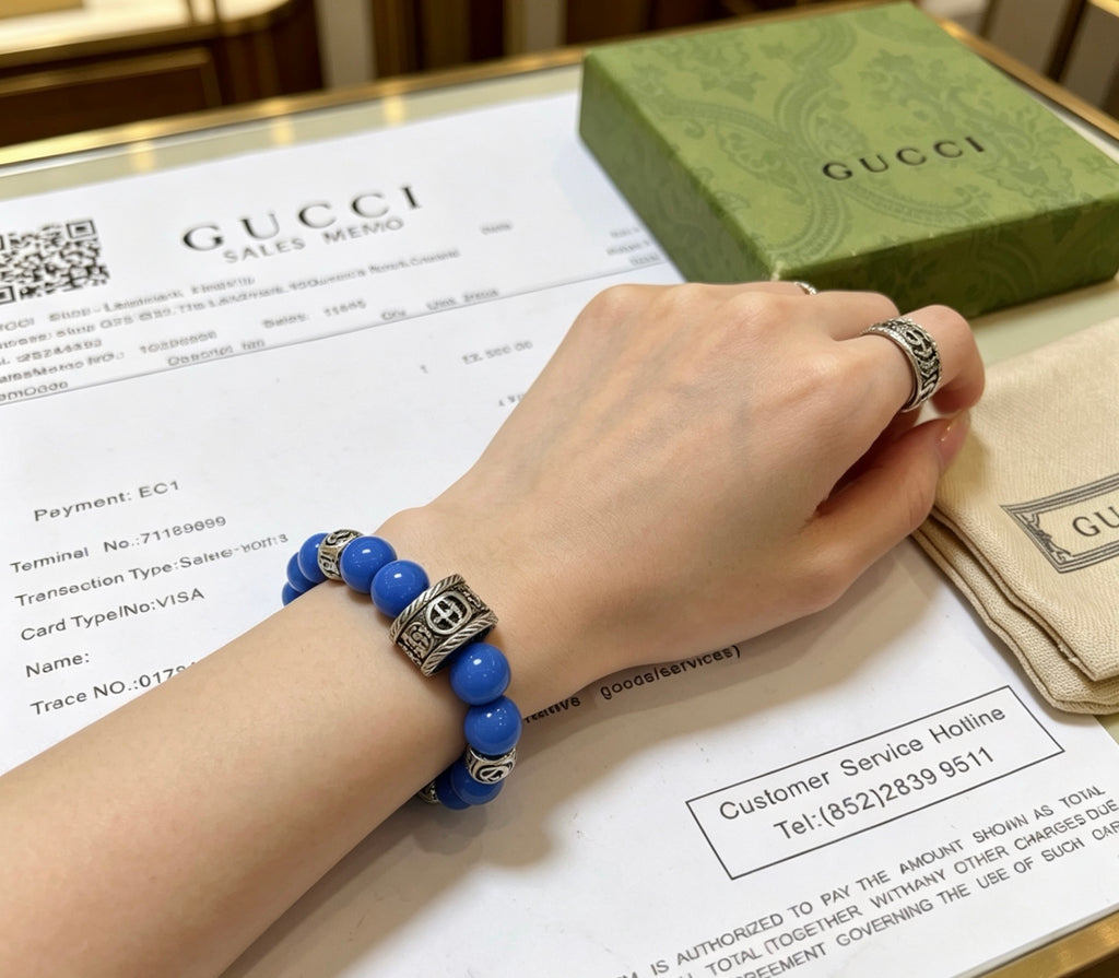 Gucci Anger Forest Interlocking G Stone Bead Antiqued Bracelet - album image 3