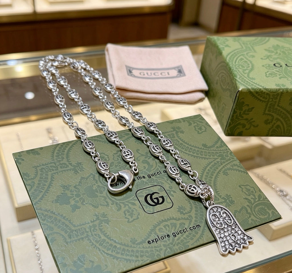Gucci Anger Forest Interlocking G Antique Silver-Tone Silver-Tone Antiqued Chain Necklace - album image 1